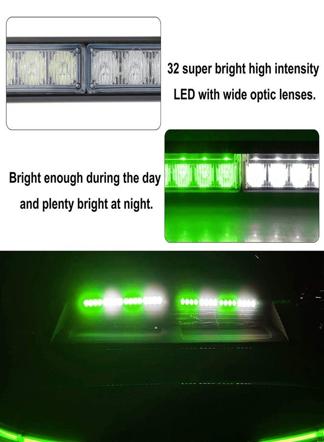 ASPL 2x16.8 inch Emergency Flashing LED Traffic Advisor Strobe Light Bar 32LED 26 Flash Patterns Interior Safety Warning Lights (Green/White) - Image 3